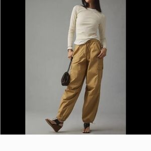 Avec Les Filles Anthropologie Tan Khaki Oversized Cargo Jogger Pants Size Medium